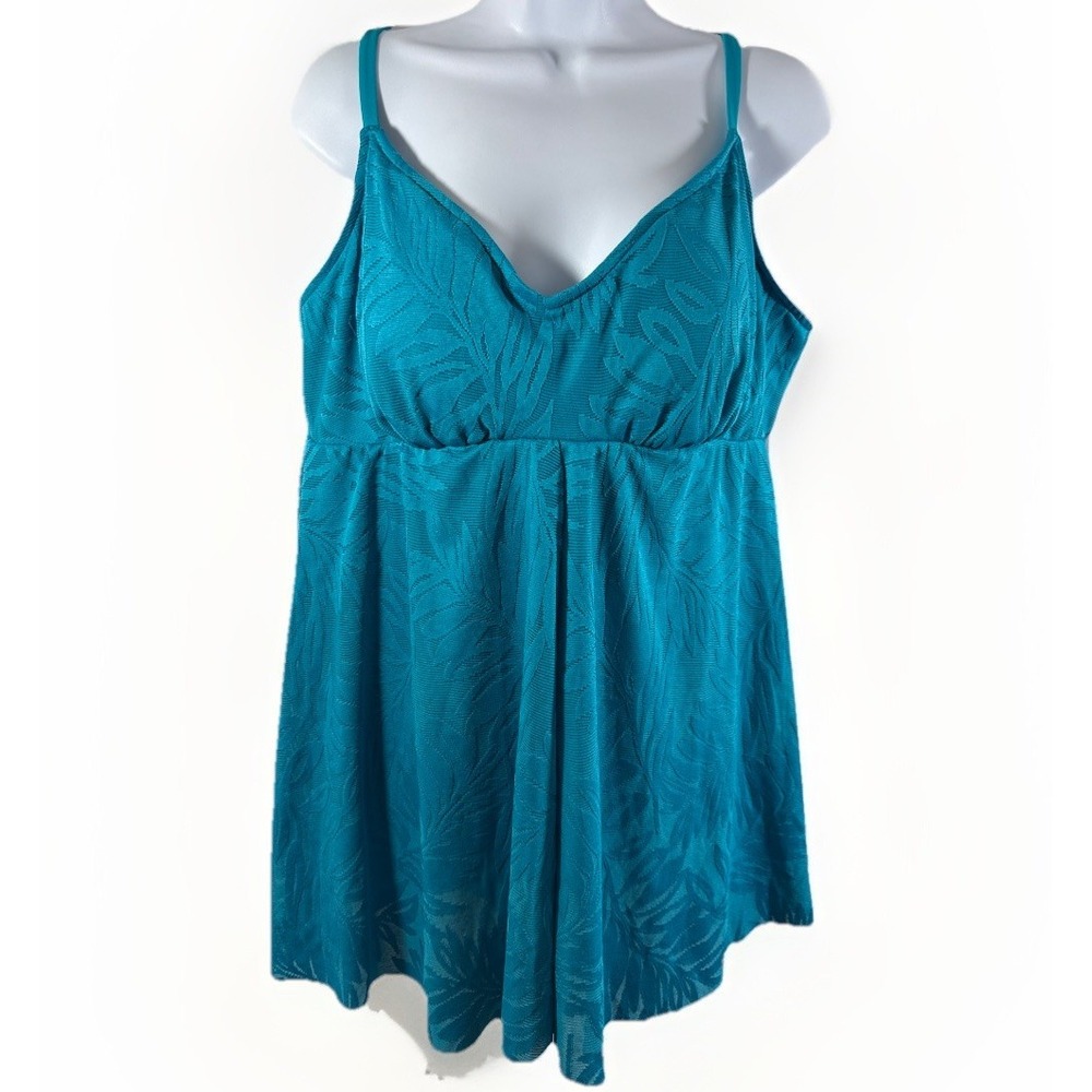 Bal Harbour 1 pc Swimsuit Sz 18 Tropical Torquiose Lace Floral Layer Babydoll